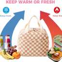 2 x Cute Corduroy Lunch Box for Women, Insulated Leakproof Cooler Lunch Tote Bags for Work Office Travel Picnic, Lightweight Reusable Lunch Bag (Coffee Checkered)