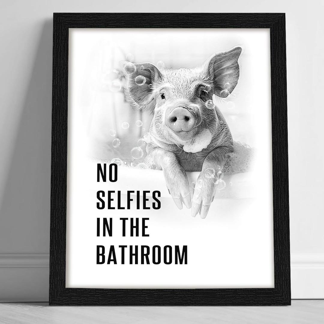 arteWOODS Funny Pig Bathroom Wall Art - Rustic Farmhouse Wall Decor with Humorous Quotes Black Framed Print Artwork Cute Animal Pictures for Shower Toilet Restroom Kid's Washroom 8x10 Inch