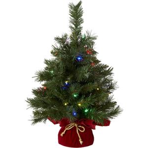 National Tree Company 24 in Pre-Lit Majestic Fir Artificial Christmas Tree, 35 Multicolor Lights, 71 Tips, Timer, Red Cloth Base, Green