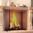 Fireplace Screen 36.6" Wide X 28" High Forged Iron Metal Decoration Fireproof Mars Protective Cover Fireplace Safety Fireproof Net Protective Cover