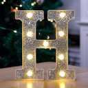 Marquee Light Up Letters, Glitter Silver LED Letter Lights Battery Powered Alphabet Letter Sign for Night Light Wedding Birthday Party Cafe Bar Decoration Girls Room Decor - letter H