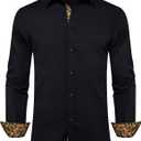 DiBanGu Mens Button Down Shirts, Casual Long Sleeve Dress Shirt Regular Fit Cotton Inner Contrast Shirts for Formal Business, Black Gold, 3X-Large