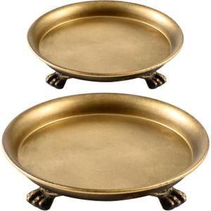 Zonon 2 Pack Brass Color Metal Clawfoot Dish Pedestal Dish Candle Tray Round Clawfoot Candle Holder Decorative Jewelry Stand for Wax Jewelry Ring Trinket Coffee Table Centerpiece Cosmetic Home