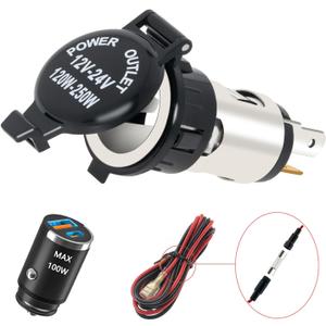 Universal 12V-24V Car Cigarette Lighter Socket with Waterproof Cover & Extension Cable