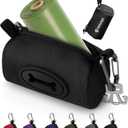 Gobeigo Dog Poop Bag Holder for Leash, Large Opening for Easy Pull Out, Doggy Poo Bag Dispenser with Used Waste Bag Carrier Suitable for Any Retractable Leash with 15 Unscented Bags (Black)