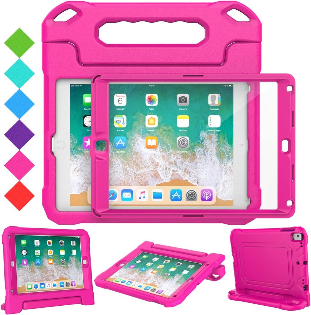 SUPLIK Kids Case for iPad 5th/6th Generation (9.7 inch, 2017/2018), iPad Air 1 & Air 2 & Pro 9.7 Case with Screen Protector, Durable Shockproof Kids Cover with Handle Stand, Pink