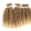 Reecho Curly Hair Synthetic Hair Bundles Middle Part Lace With Closure Weave Fake Hair Extensions, 4 pcs