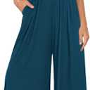 BTFBM Womens Casual Jumpsuits Dressy 2026 Spring One Piece Outfits Crew Neck Sleeveless Knit Wide Leg Pants Romper Beach (Blue, M)