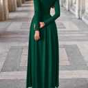 PRETTYGARDEN Women's 2025 Fashion Trendy Fall Long Sleeve Dresses Ruched Flowy Elegant Modest Boho Casual Beach Maxi Dress (Green, XS)