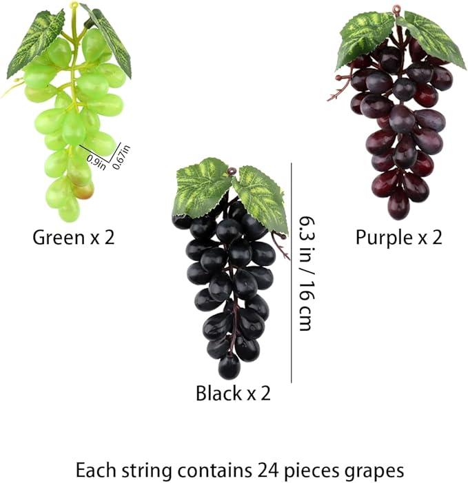 Assorted Artificial Grapes Grape Clusters Decorative Grapes Bunches Rubber Grape Bundles for Vintage Wedding Favor Fruit Wine Décor Faux Fruit Props(Purple Green) 3 Pack