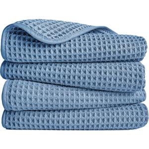 POLYTE 430 GSM Microfiber Lint Free Hand Towel, 16 x 30 in, 4 Pack (Waffle Weave)