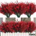RECUTMS 12 Bundles Artificial Flowers Outdoor Fake Flowers for Decoration UV Resistant No Fade Faux Plastic Plants Garden Porch Window Box Dcor, Flores Artificiales para Decoracion (Red)