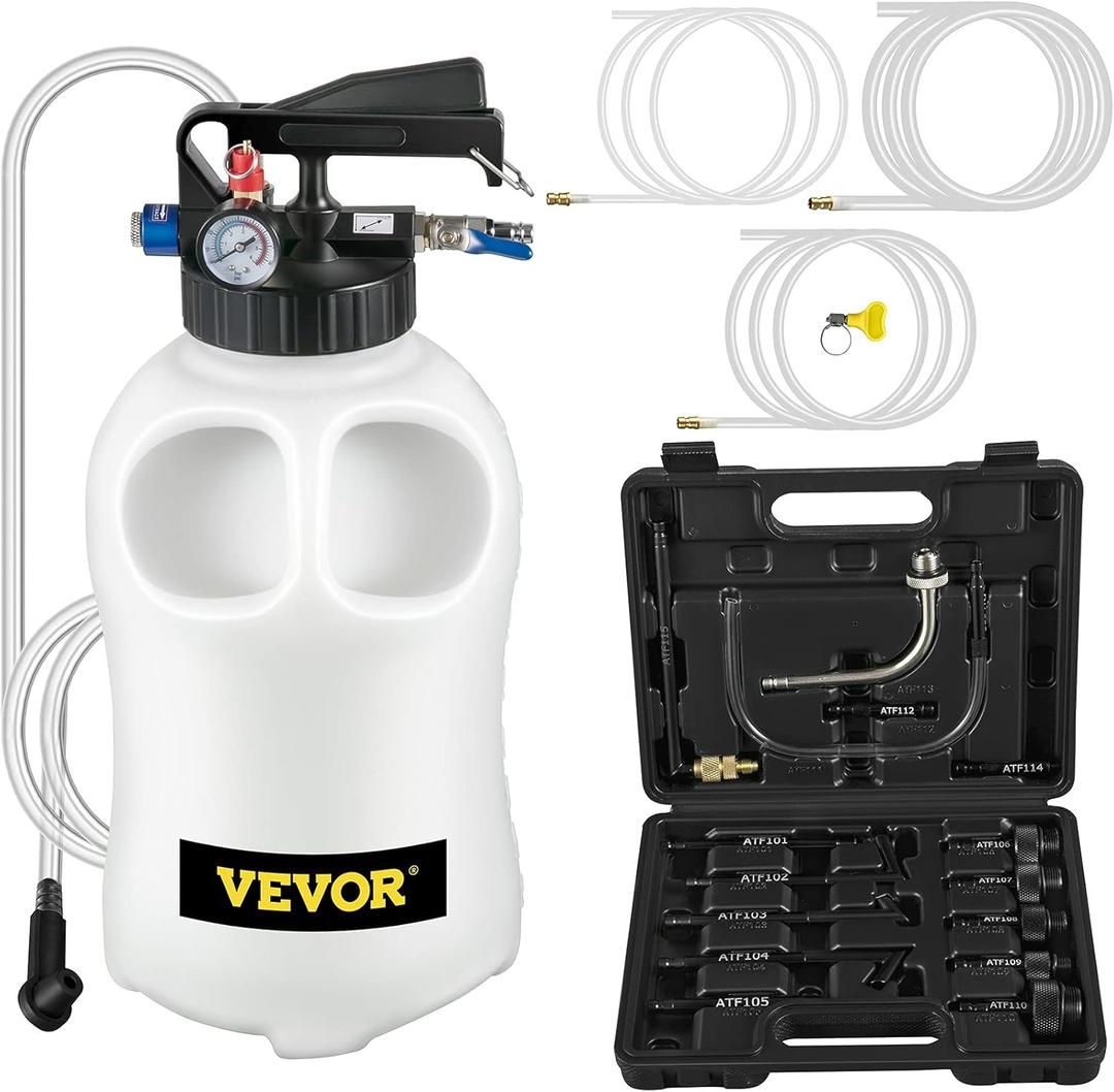 VEVOR Transmission Fluid Pump 2 Way ATF Refill System Dispenser, Oil and Liquid Extractor 10 Liter Large Capacity, Automatic Transmission Fluid Pump Tool Set with 14 Pieces ATF Filler Adapters VEVOR Transmission Fluid Pump 2 Way ATF Refill System Dispenser, Oil and Liquid Extractor 10 Liter Large Capacity, Automatic Transmission Fluid Pump Tool Set with 14 Pieces ATF Filler Adapters