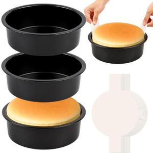 6 Inch Round Cake Pan Set of 3 - Nonstick Carbon Steel Cake Baking Pans with 100 PCS Parchment Paper, Dishwasher Safe, Durable for Layer Cakes, Birthday & Christmas Baking