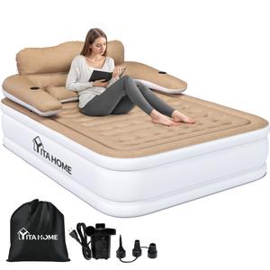 YITAHOME Queen Size Air Mattress with Headboard and Built-in Pump, 18in Blow Up Mattress with Carry Bag, and Nozzles for Home, Camping, and Travel