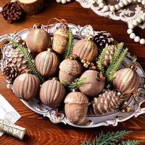 20 Pcs Vintage Christmas Ball Ornaments Neutral Textured Christmas Tree Hanging Decorations with Loop Antique Rustic Distressed Ornaments Decor for Home Farmhouse Xmas Party(Brown)