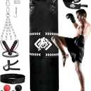 ZOOFOX Punching Bag for Adults, 4 Ft Heavy Bag with Chains and Hand Wraps for Beginners, 5-in-1 Boxing Bag for Kickboxing, MMA, Muay Thai, Karate, Home Gym or Fitness, Unfilled, 16 inches diameter, 47 inches height