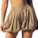 Women's Bubble Shorts Ruffle High Waisted Bloomers Balloon Puffy Hem Mini Shorts with Skirts (L)
