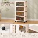 4-Tier Stackable Storage Bins with Lids, 81QT(4*20QT) Foldable Storage Cabinet Organizer with Transparent Front Doors & Wheels, for Toys, Clothes, Books, Bedroom,Nursery, Living Room