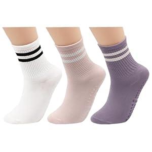 Pack Of 3 Long Yoga Socks with Grip (White, Purple, Pink, S)