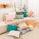 Uhomy Faux Fur Plush Throw Pillow Covers 16x16 Pack of 2 Luxury Super Soft Fluffy Striped Decorative Pillow Covers for Sofa, Bed, Couch, Living Room, Camel-Brown 40x40 cm