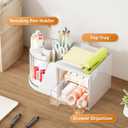 Marbrasse Desk Organizer with 2 Drawer, 360Rotating Pen Holder, Desk Organizers and Accessories with 6 Slots Pencil Organizer + 2 Drawer, Art Supply Storage Box Caddy for Office (White)