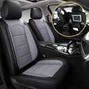 AOOG Leather Car Seat Covers with Car Backseat Organizer, Universal Automotive Vehicle Seat Cover for Most Sedan SUV Pick-up Truck, Full Set, Black&Grey