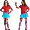5 Pcs Tulle Tutu Costume Accessories Set Women T Shirt/Striped Socks/Tutu Skirt/Blue Headband/Stretchy Gloves (Medium)