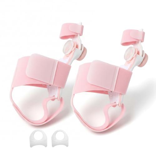 EliaValth 2 PCS Bunion Corrector for Women Big Toe, Adjustable Brace with Knob & Angled Plates for Hallux Valgus Relief & Toe Alignment, Medium Strap, Pink