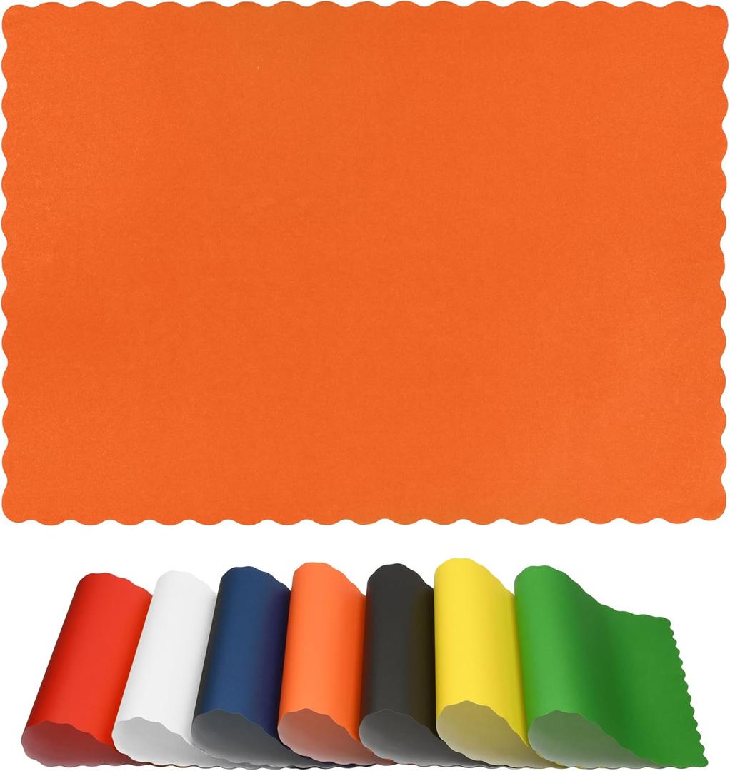 Paper Placemats for Dining Table  Disposable Scalloped Edges Color Table Mats Great for Parties and Christmas Table Decorations 10"x14" (Orange) 50ct