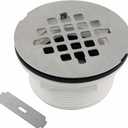 Brushed No Caulk Shower Drain, Welsan PVC Compression Shower Floor Drain with 4-1/4" Stainless Steel Round Grid Strainer Cover, Brushed Nickel