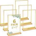 Floroom 6 Pack 5x7 Inch Clear Acrylic Sign Holders, Double-Sided Gold Display Stand Picture Frames for Table Numbers, Menus, Flyers, Weddings, and Offices