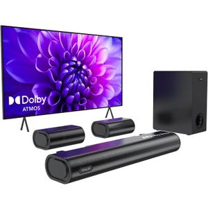 Hiwill 5.1ch Dolby Atmos Soundbar with 5.25'' Subwoofer, Clear Voice, Surround Sound System w/2 Wired Rear Speakers, 380W Peak Power Bluetooth PC Sound Bar for TV, eARC/ARC/Opt, 2025