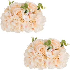 NUPTIO Flower Ball Arrangement Bouquet: 2 Pcs 11.8 inch Diameter Champagne Rose Fake Flowers Balls for Wedding Centerpiece Decorations Artificial Flower Centerpieces for Tables