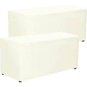 PLOYMONO Fitted Tablecloths 2 Pack, Floor Length Table Cloth for 4 FT Rectangle Table, (48x24 Inch) Polyester Tablecover for Trade Craft Show, Buffet, Banquet, Wedding(Ivory)