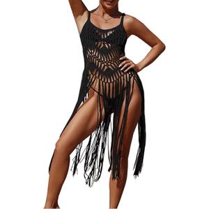 Women's Hippie Beach Swimsuit Cover Up Sexy Crochet Bikini Cover Summer Pool Swimwear Tassel Dresses, 
Size: Bust 36.22 inches, Length 47.24 inches