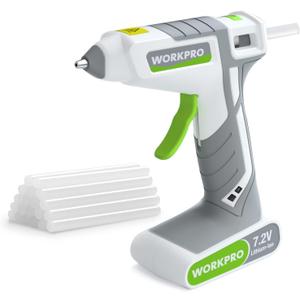WORKPRO 7.2V Cordless Hot Melt Glue Dispenser, Rechargeable Fast Preheating Glue Dispenser Kit with 20 Pc Premium Mini Glue Stick, Automatic-Power-Off for Art, Craft, Decoration, USB Type-C Cable Included (White)