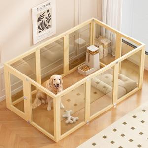 Clear Acrylic Dog Playpen Indoor with Solid Wood Frame, 10 Panels Clear Dog Playpen for Small Dogs, Easy Assembly Acrylic Pet Pen, Safe and Sturdy Play Area for Puppy Rabbit Indoor