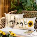 2 x RABUSOFA Hello Sunshine Quote Sunflower Spring Summer Pillow Covers,Seasonal Outdoor Decorative Cushion Case Summer Decorations for Home Sunflower Decor 12x20 Inch