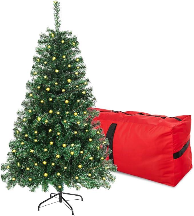 4FT Pre-Lit Green Small Christmas Tree 450 PVC Branch 150 Warm Lights
Small Artificial Holiday Fir Xmas Tree Foldable Base for Home Office, Party Decoration