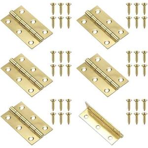 6 PCS 2 Inch Gold Cabinet Door Hinges, Mini Cabinet Decorative Folding Butt Hinges, Gold Folding Butt Hinge with Mouting Screws for Wooden Box Jewelry Box Missing Two Pieces