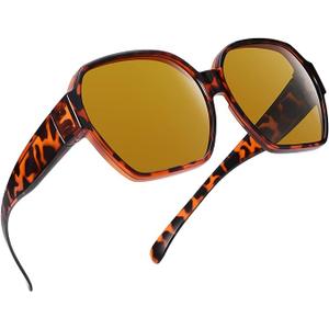 Square Oversized Polarized Fit Over Sunglasses Over Glasses with Lightweight Large Frame for Woman Man (F01-amber Leopard)