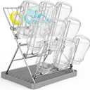 Vertical Baby Bottle Drying Rack, 9 Hooks Vertical Rack Dryer with Drainage Tray for Water Bottles, Drinking Glasses, Mugs, Cups, Foldable, Stainless Steel