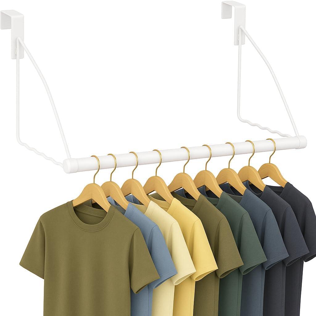 HOLDN STORAGE Over The Door Hanger - Door Rack Hangers for Clothes - Space Saving Designed for Bedroom & Bathroom - Ideal for Clothes & Towels - Drying Rack, White