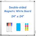 WALGLASS Double-Sided White Board, 24" x 24" Dry Erase Board Magnetic Whiteboard for Wall, Hanging Mounted Whiteboard Silver Aluminium Frame for Home, School, Office, Kitchen (White 1-pack)