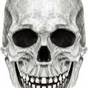 FLORENCE IISA Realistic Full Head Skull Mask with Movable Jaw for Halloween Cosplay, Creepy and Scary Latex Skull Mask (White)