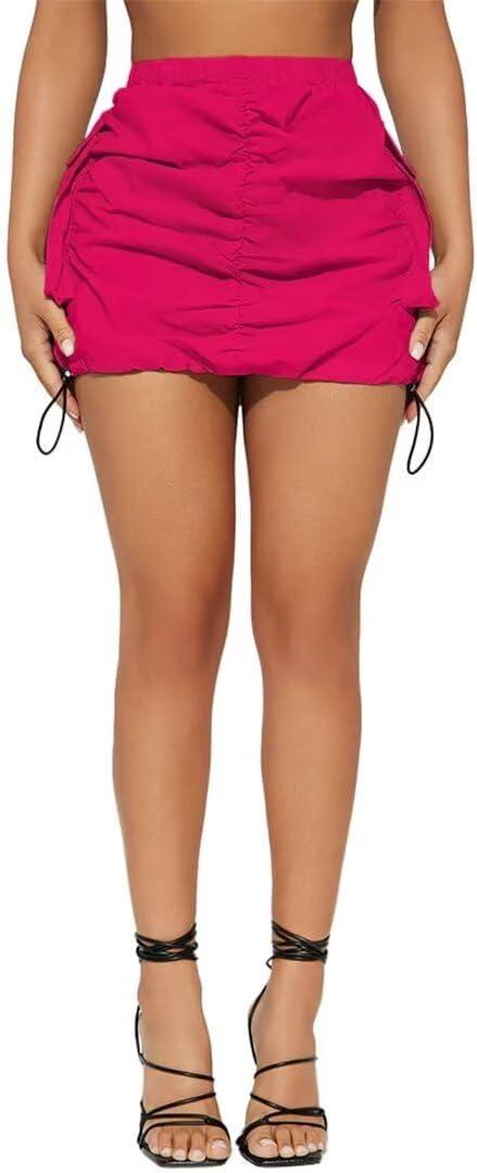 Cargo Skirts for Women Ruched Mini Skirt Side Drawstring High Waisted Skirt (L)