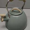 3.2 Quart Whistling Tea Kettle for Stove Top Stainless Steel Tea Pots With Wood Pattern Anti-slip Handle, Green