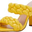 VETASTE Women's Braided Heeled Sandals Chunky Heels Mules Square Open Toe High Block Heel Sandals (6.5, Yellow)