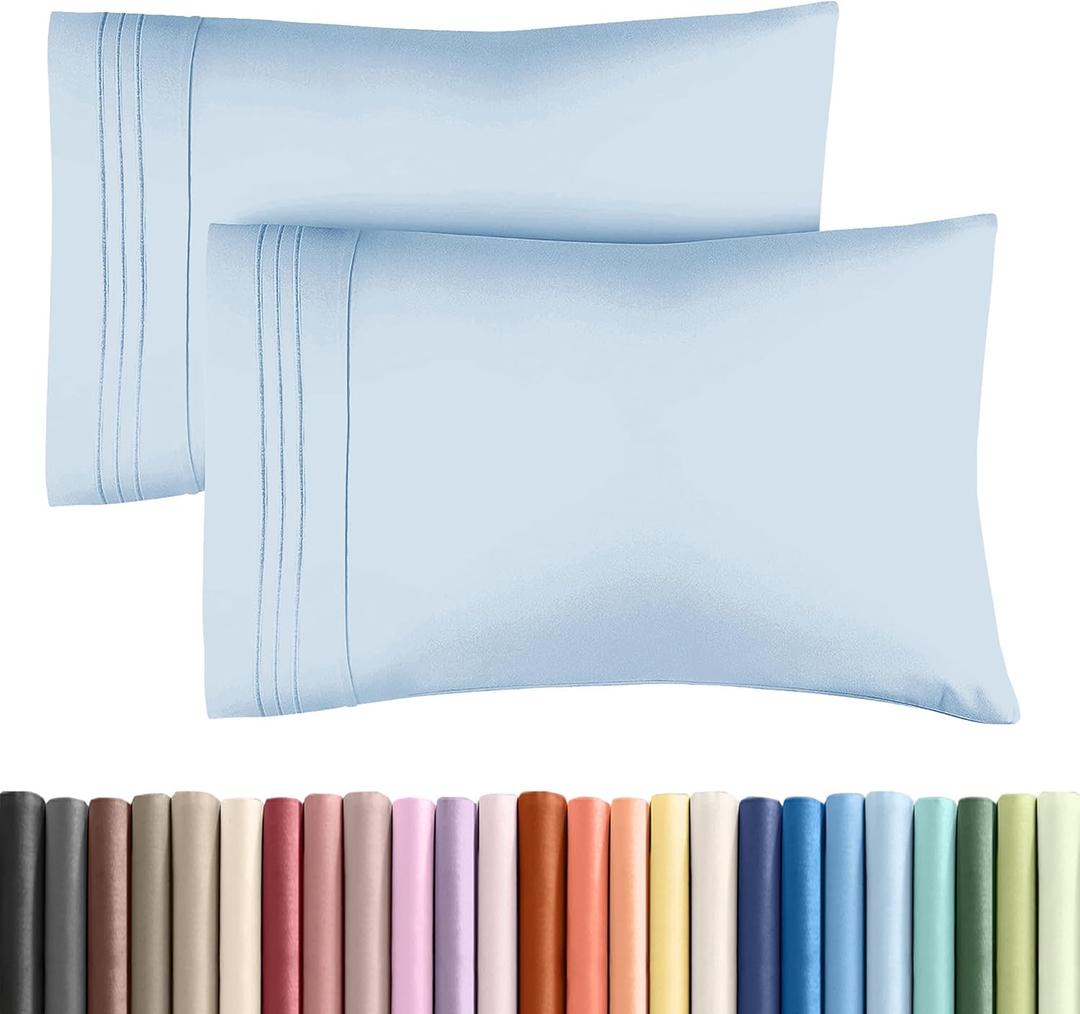 Queen Pillow Cases Set of 4 - Ultra Soft Hotel Quality Pillowcase Covers - Comfy, Cozy & Wrinkle Free - Shrinkage, Stain & Fade Resistant - Machine Washable Pillow Protectors - 4 Piece Set - Sky Blue &  Blue Stripes, Pack of 4